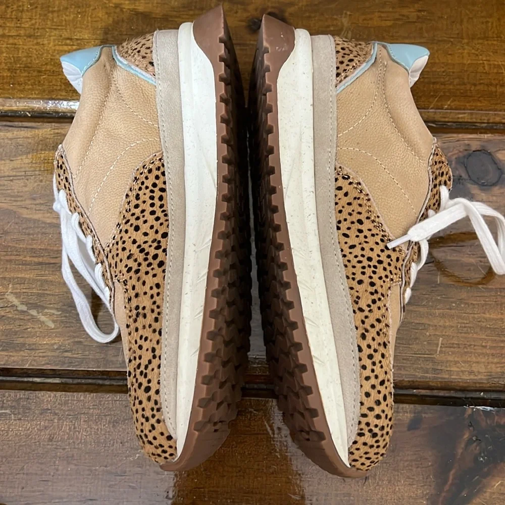 Madewell Tan Leopard Print Sneakers with Light Blue Accents